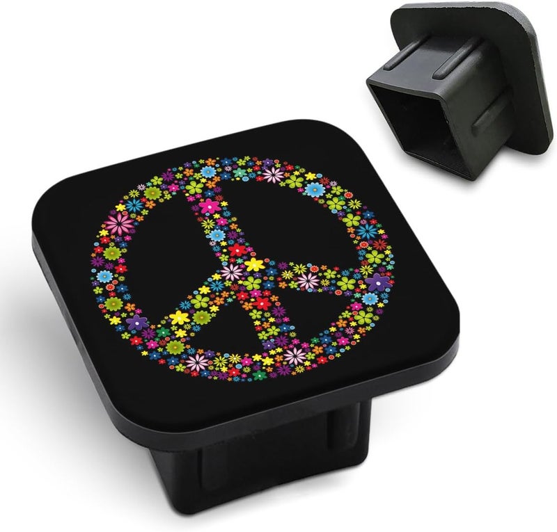 Tnomchey Peace Symbol 2 Inch Hitch Cover Hippie Love Peace Lot of Multicolored Small Flowers Tow Receiver Tube Plug Cap Curt Tail Receiver Tub Cover Towing Hitch Accessories Universal for Cars Trucks - Image 1